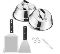 Joyfair Smash Burger Set de couverts de barbecue en acier inoxydable avec 2 cloches à hamburger et 2 spatules pour barbecue, accessoires pour l'extérieur et l'intérieur, les amateurs de camping et de