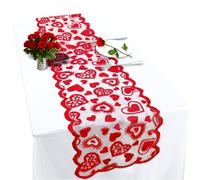 JOYFISCO Chemin de table en dentelle avec cœur rouge pour fête de mariage, Saint-Valentin, anniversaire de mariage, cuisine, salle à manger, fête à la maison, 33 x 183 cm