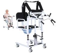Joyfitness Chaise De Transfert Hydraulique Handicapé, Chaise Percée À roulettes, Levage Hydraulique 41-65cm, Siège Divisé 180°, 4 Roues Blocables, Plateau Détachable, Capacité 200kg/440Lbs