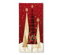 Joyful Christmas Bannière décorative pour porte de Noël Motif arbres de vacances rustiques avec étoiles Décoration festive pour intérieur et extérieur 91,4 x 183 cm