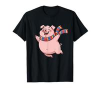 Joyful Écharpe Cochon Mignon Dessin animé Hiver Bonheur T-Shirt