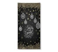 Joyful Holiday Couverture de porte décorative élégante noire et dorée Étoiles Décoration de porte d'entrée Intérieur ou extérieur Fournitures saisonnières de Noël 91,4 x 183 cm