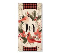 Joyful Holiday - Couverture de porte décorative - Motif oiseaux cardinaux rustiques - Décoration d'intérieur et d'extérieur - Fournitures de fête saisonnière de Noël - 91,4 x 183 cm