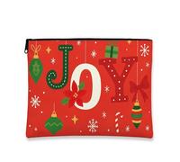 Joyful Holiday Trousse à maquillage festive de Noël pour femme, petite trousse de toilette portable en toile avec fermeture éclair, trousse de toilette d'hiver, Rouge, 7x9 Inch, Joy