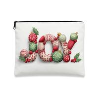 Joyful Holiday Trousse de maquillage vintage festive pour femme, organiseur portable à fermeture éclair pour voyage, trousse de toilette pour soins de la peau saisonniers, blanc, 7x9 Inch, Joy