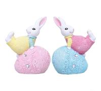Joyful Lot de 2 figurines de lapin pour Pâques, statues joyeuses en résine pour décoration de table (bleu jaune)