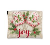 Joyful Mitten Trousse de maquillage pour femme, petite trousse de toilette portable à fermeture éclair, trousse de toilette festive d'hiver, beige, 7x9 Inch, Moufles