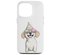 Joyful Puppy Party Hat Lunettes de Soleil colorées Coque pour iPhone 13 Pro