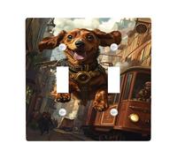 Joyful Teckel Plaque de protection pour interrupteur/prise de courant Motif chien marron ludique pour décoration d'intérieur, plaques murales en thermoplastique, taille standard