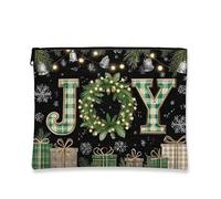 Joyful Trousse de maquillage avec couronne verte, pochette de voyage pour femme, petite pochette portable en toile avec fermeture éclair, trousse de toilette pour les vacances, vert, 17,8 x 22,9 cm