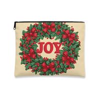 Joyful Trousse de maquillage avec nœuds rouges pour femme, petite trousse de toilette portable en toile avec fermeture éclair, trousse de toilette de Noël, Rouge, 7x9 Inch