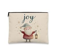 Joyful Trousse de maquillage avec personnage de Père Noël mignon pour femme, petite pochette portable en toile à fermeture éclair, trousse de toilette de Noël, beige, 7x9 Inch