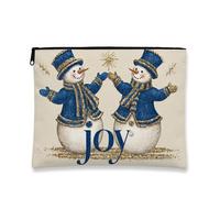 Joyful Trousse de maquillage bonhomme de neige bleue pailletée pour femme, petite pochette portable en toile à fermeture éclair, trousse de toilette de Noël, bleu, 7x9 Inch, Joy