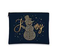 Joyful Trousse de maquillage Bonhomme de neige Pochette de voyage pour femme, petite trousse de toilette portable en toile avec fermeture éclair, trousse de toilette de Noël, Bleu marine, 7x9 Inch