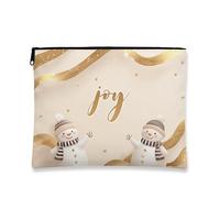 Joyful Trousse de maquillage Bonhomme de neige Pochette de voyage pour femme, petite trousse de toilette portable en toile avec fermeture éclair, trousse de toilette d'hiver, crème, 7x9 Inch