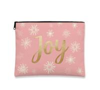 Joyful Trousse de maquillage motif flocon de neige pour femme, pochette de voyage portable en toile avec fermeture éclair, Pêche, 7x9 Inch, Joy