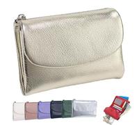 Joyfullygo Wallet，Unisex Pebble Leather Wallet，Soft Portable with Credit Card Holder Anti-Theft Brush，Large Capacity Waterproof Bi-Fold Leather Coin Purse (Gold)