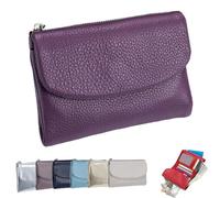 Joyfullygo Wallet，Unisex Pebble Leather Wallet，Soft Portable with Credit Card Holder Anti-Theft Brush，Large Capacity Waterproof Bi-Fold Leather Coin Purse (Dark Purple)