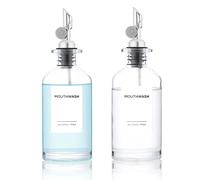 Joyfulmap Lot de 2 distributeurs de bain de bouche, contenants en verre de 350 ml avec bec verseur en métal, bec verseur, bouteille rechargeable pour salle de bain, toilettes, placard, comptoir,