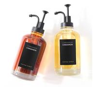 Joyfulmap Lot de 2 distributeurs de sirop de café avec 18 étiquettes, distributeur à pompe noire avec bouteilles pour bar à café, bouteille de café minimaliste en verre, bouteilles de sirop d'érable