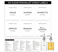 Joyfulmap Lot de 84 étiquettes de sirop de café, 6 x 6,5 cm, étiquettes minimalistes pour accessoires de bar à café, vinyle imperméable, essentiels pour sirop, bouteille en verre, bouteille en