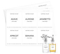 Joyfulmap Lot de 84 étiquettes minimalistes pour sirop de café, 6 x 6,5 cm, pour accessoires de bar à café, vinyle imperméable, essentiels pour l'organisation de bouteilles de sirop en verre/plastique