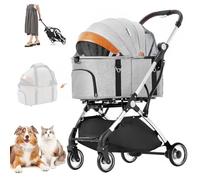Joyfultails Poussette Pliable 3 en 1 pour Chien et Chat 15 kg Grise | Sac De Transport Amovible