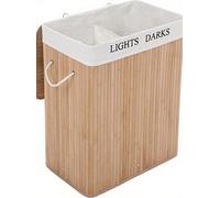 Ochama100L Panier à Linge Pliable en Bambou avec 2 Compartiments - 52 x 63 x 32 cm