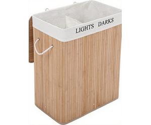 JOYFURNOS100L Panier à Linge Pliable en Bambou avec 2 Compartiments - 52 x 63 x 32 cm