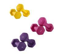 JOYFURNOSSet d’haltères hexagonaux avec support - 3 paires (1 kg, 1,5 kg, 2 kg), finition mate en néoprène, poids à main pour l’exercice à domicile - Jaune, Rose et Violet