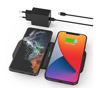 JoyGeek 2 en 1 Chargeur sans Fil, Chargeur Induction Station Compatible avec i Phone 16/15/14/13/12 Pro/12/11, Samsung Galaxy S23/S22/S21/S20 FE/Note 20 Note10, Air Pods Pro/3/2 Charging Pad