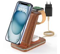 JoyG hargeur Induction 3 en 1,Pliable Chargeur sans Fil Compatible avec i Phone 17/Air/16/15/14/13/12-8 Série, Station de Charge pour iWatch 11/10/9-3, pour AirPods 4/2/3/Pro-Grain de Bois