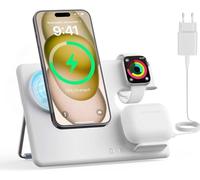 JoyGeek Chargeur Induction pour MagSafe, 3 en 1 Station de Charge pour iPhone 15/14/13/12, Support Chargeur pour Apple Watch Ultra 2/9/8/7/6/SE/5/4/3/2, Chargeur sans Fil pour AirPods Pro 2/3/2-Blanc