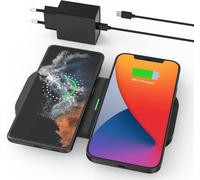 JoyG hargeur sans Fil 2 en 1, Station de Charge à Induction 15W Max, Pad de Charge Rapide Portable, Chargeur de Chevet Compatible iPhone 8-16, Samsung S20-S23/Note20, AirPods 2/3/Pro