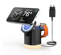 JoyGeek Magnétique Chargeur sans Fil 3 en 1 pour iphone 16/15/14/13/12 série, Pliable Station de Recharge avec veilleuse réglable pour iWatch 10/9/8/7/6/5/4/3/2/SE, pour AirPods 4/3/2/Pro, Noir