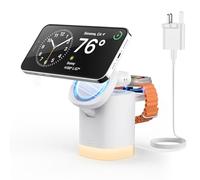 JoyGeek Support de chargeur 3 en 1 pour MagSafe, station de charge sans fil pliable avec veilleuses, station de charge magnétique pour iPhone 17/16/15/14/13/12 Pro/Max, AirPods 4-2, Apple Watch 2-11