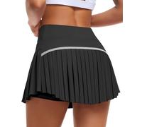 JoyGirl Jupe de tennis plissée pour femme avec short, jupe de golf taille haute, jupe-short athlétique avec poches, Noir , S