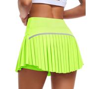 JoyGirl Jupe de tennis plissée pour femme avec short, jupe de golf taille haute, jupe-short athlétique avec poches, Vert fluorescent, S