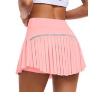 JoyGirl Jupe de tennis plissée pour femme avec short, jupe de golf taille haute, jupe-short athlétique avec poches, rose, L