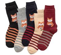 Joygoodta 5 paires chaussettes thermiques pour femmes mignonnes motifs de renard épais chauds chaussettes d'équipage pour femmes, d'hiver respirantes pour l'hiver, travail en plein air, voyages, ca