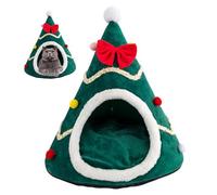 Joygoodta Arbre de Noël pour Animaux de Compagnie en Peluche Coussin Amovible Mignon Dessin animé nœud Papillon décoratif Hiver Doux et Chaud lit pour Animal Compagnie Grotte pour Chat c