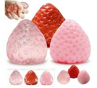 Joygoodta Balles Anti-Stress 3 pièces, Jouets Doux et Extensibles pour Le Jeu sensoriel, Jouet à Presser aux Fraises pour Adultes et Enfants, soulagement du Stress
