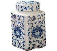 Joygoodta Bocage au gingembre bleu et blanc, bocal de gingembre en céramique de 200 ml avec couvercle fuite, vase chinoiserie carré pour la décoration intérieure, affichage des fleurs et stockage thé