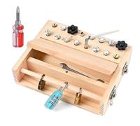 Joygoodta Busy Board, Tournevis en Bois Montessori Busy Board Set avec Serrure et clé - Ensemble d'outils pour l'éducation préscolaire pour Les Enfants de 3 à 6 Ans et Plus