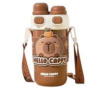 Joygoodta Capybara Bouteille d'eau, 540 ML en Acier Inoxydable, Bouteille d'eau Kawaii à Double Boisson avec Paille et Sangle réglable pour l'école, Le Bureau, Les Voyages, café