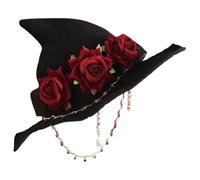 Joygoodta Chapeau de sorcière d'Halloween pour les femmes Boul Wizard Cap avec Rose & Chain Mardi Gras Chapeau Heathear pour Halloween Cosplay Lolita