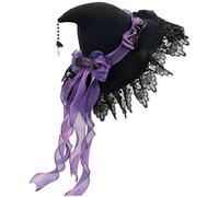Joygoodta Chapeau de sorcière violet, chapeau de magicien Lolita Girl avec bordure en dentelle et ruban pour femmes, Costume fête d'halloween Cosplay