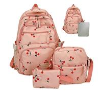 Joygoodta Cherry Sackepack for Girls 3PCS / Set Set Alect Nylon Cherry Bookbag with Messenger Sac & Small Souchy Aesthetic Daypack Cute Rucksack for School Travel