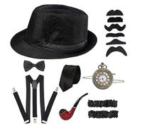 Joygoodta Costume de gangster pour enfants, costume de gangster pour enfants, années 1920, comprenant un chapeau Fedora, une cravate, un nœud, une bretelle, montre poche et plus encore, des trucs p