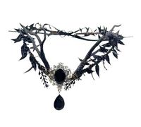 Joygoodta Couronne en bois de cerf, couronne en bois gothique, fée noire, fleur exquise vintage avec cristal et ruban, feuille décorative pour femmes et filles, diadèmes pour Halloween